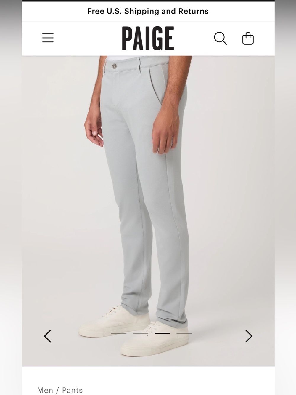 PAIGE Light Gray Men's Trousers Sz 32